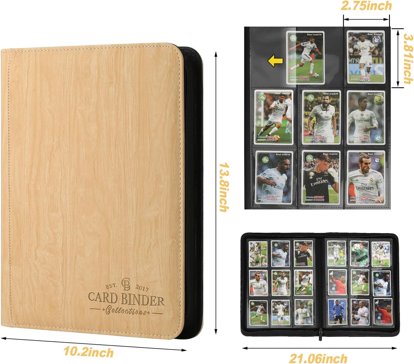 9 Pocket Card Binder, Premium Zip Trading Card Binder, 540 Double Sided Pocket PU Collection Binder, Collector Album, Card Folder for MTG, TCG, Sports Cards