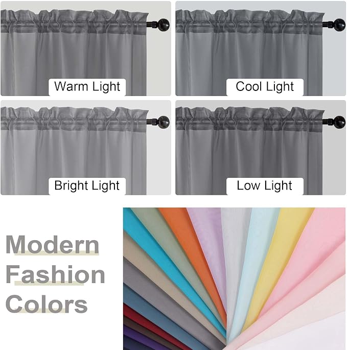 Grey Sheer Curtains for Bedroom Living Room 96 Inches Long 2 Panels, Modern - Image 6