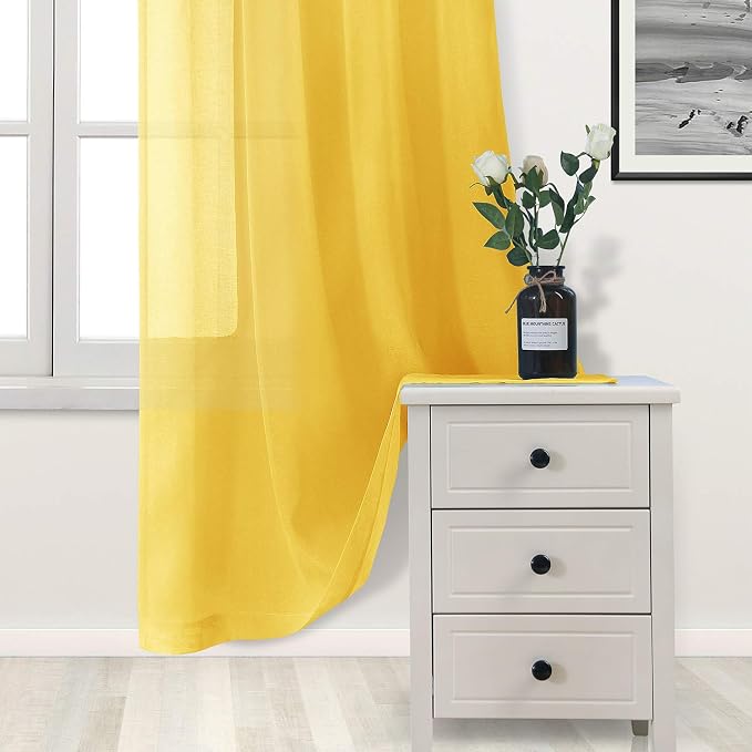 DWCN Yellow Sheer Curtains Semi Transparent Voile Rod Pocket Curtains - Image 3