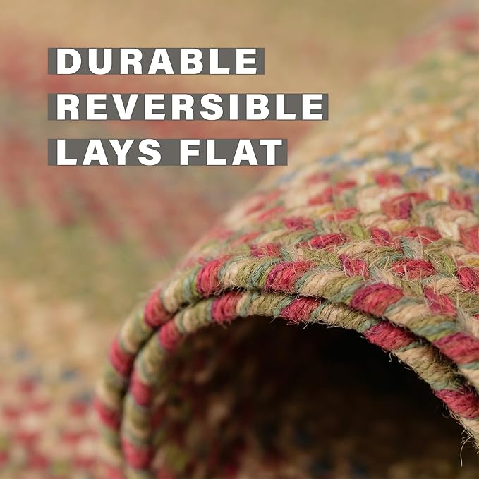 Azalea Multi Color Oval Braided Rug, Jute, 2x3' - Perfect Country Primitive Decor for Entryway, Kitchen, Everywhere