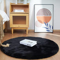 Ghouse Faux Rabbit Fur Round Rug 4ft Black Round Rugs by Ghouse