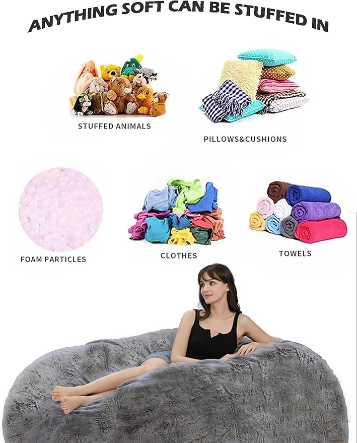 Bean Bag Chairs for Kids Comfy Fluffy Big Joe Bean Bag Chair Cover Without Filler Round Sofa Chairs for Bedroom Living Room Decor, 5FT, Yellow