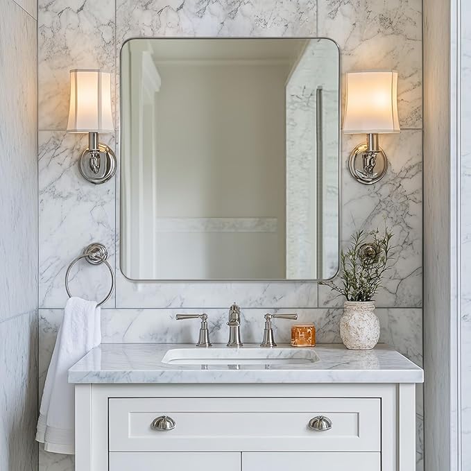 ANDY STAR Chrome Bathroom Mirrors for Over Sink, 30x30 Inch Polished Silver Mirror for Wall, Square Metal Framed Vanity Mirror -Modern Clean Design with Superior Stainless Steel Frame