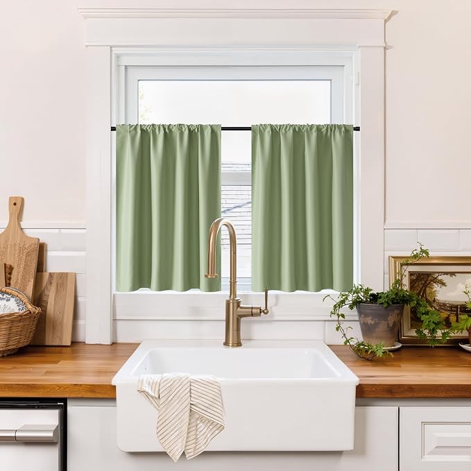 RYB HOME 100% Blackout Basement Curtains 30 inches Long, Heat & UV Blocking by RYBHOME