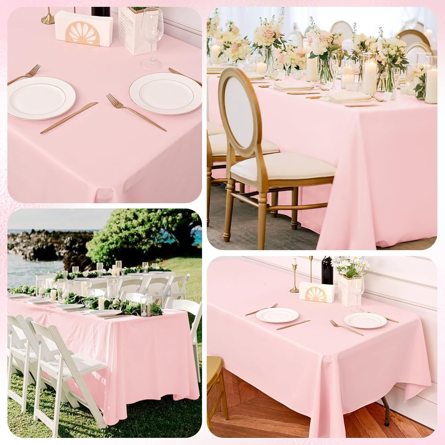 10 Pack Pink Tablecloths for 6ft Rectangle Tables 60 x 102 Inch - Polyester Table Cover Stain and Wrinkle Resistant Washable Fabric Table Clothes for Wedding Party Banquet Reception Restaurant