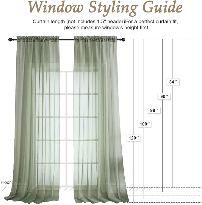 OVZME Sage Green Bedroom Curtains 96 Length - Image 2