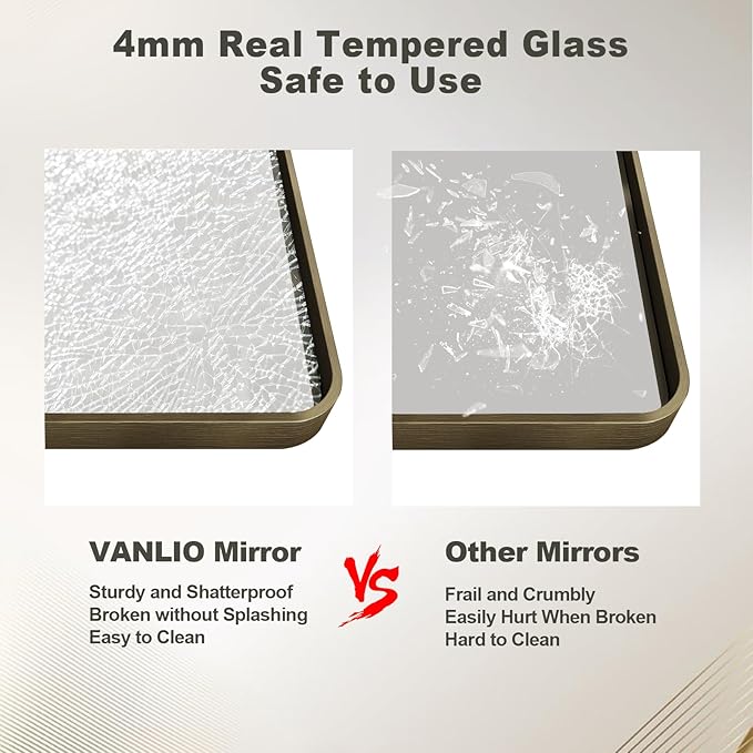 30x36 Inch Bronze Framed Bathroom Mirror, Brushed Bronze Metal Vanity Mirror, Bronze Rectangle Mirror for Wall, Rounded Corner, Anti-Rust, Shatterproof (Horizontal/Vertical)