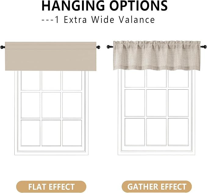 OVZME Valance for Windows, Light Filtering Faux Linen Textured Small Kitchen - Image 3