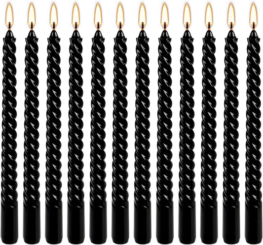 12-Pack 10' Tall Black Spiral Taper Candle Set - Dripless, Smokeless for Halloween&Christmas, Unscented Candlesticks, Dripelss Tapered Candles for Table Rituals,Memorial Prayer Wiccan Rituals.