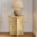 Round Natural Burl End Table for Living Room - 16" Round x 19.2" H - Lacquered Natural Finish & Solid Cross Base - Burled Side Table with Padded Feet - Versatile Nightstand