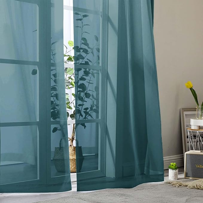 Sheer Dusty Blue Curtains for Bedroom Living Room 90 Inches Long 2 Panels Set - Image 9