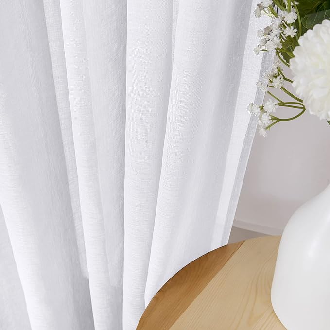 Tollpiz Sheer Tier Curtain Linen Textured Half Kitchen Curtains Sheer Light - Image 3
