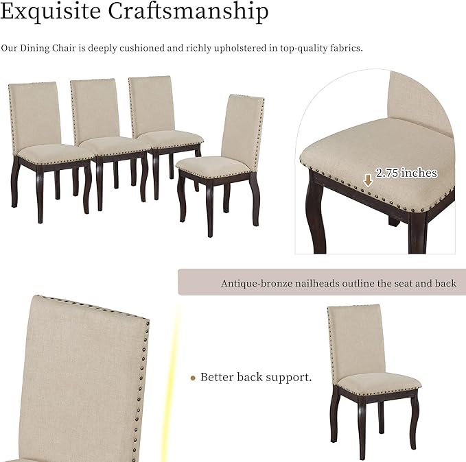Ball & Cast 5 Piece Dining Table Set with 4 Upholstered Curved Legs Chairs,Living Room Furniture W/ 43" Round Extendable Desk,for Restaurant,Home Bistro,Espresso