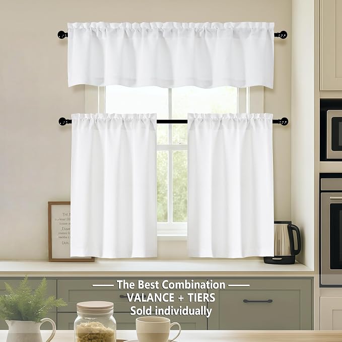 OVZME White Valance for Windows, Light Filtering Thick Textured Small Kitchen - Image 2