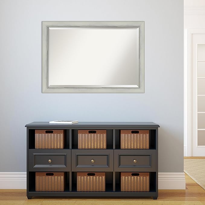 Amanti Art Silver Bathroom Mirror for Over Sink, 28x40 Flair Silver Patina Rectangle Vanity Mirror, Large Traditional Frame, Hangs Horizonally and Vertically, Bathroom Wall Decor, Beveled Edge