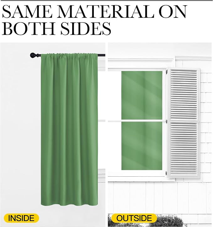 NICETOWN Kitchen Curtains, Short Blackout Drapes, Froest Green, Thermal - Image 5