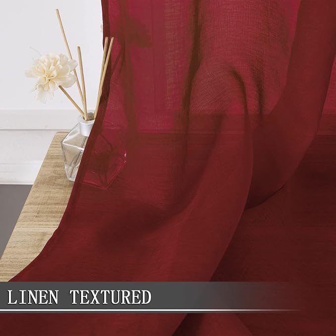 Tollpiz Short Sheer Curtains Living Room Linen Textured Curtain Sheers Light - Image 2