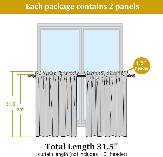 OWENIE Short Sheer Curtains 30 Inches 2 Panels Set, Kitchen Tiers Light - Image 2