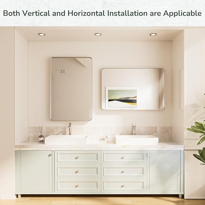 TokeShimi 16x24 Brushed Nickel Bathroom Wall Mirror Vanity Metal Frame Round Corner Rectangular for Home Decor Living Room Entryway (Horizontal/Vertical)