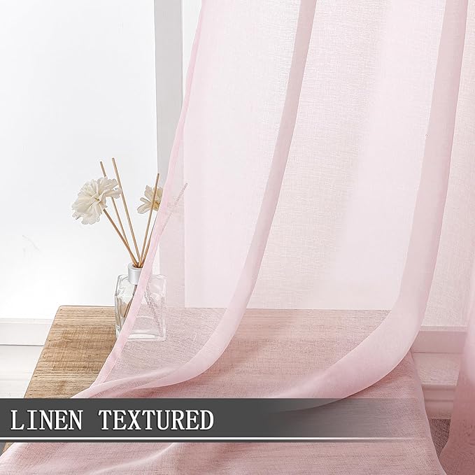 Tollpiz Sheer Curtains Living Room Linen Textured Curtain Sheers Light - Image 2