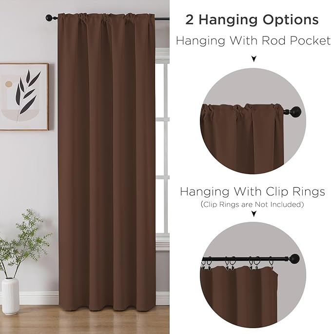 CUCRAF Brown Blackout Curtains 54 inch Length 2 Panels Set, Rod Pocket Room - Image 3