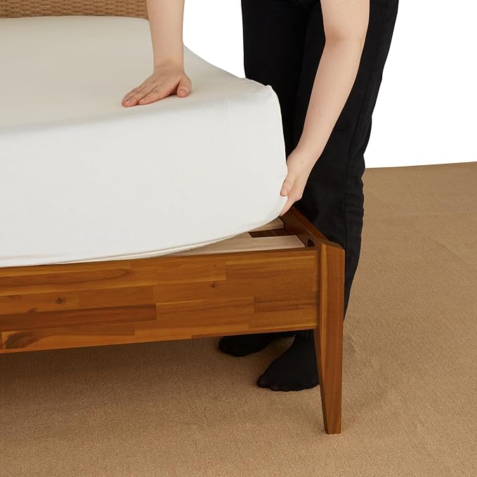 Bme Selina King Bed Frame and Headboard - Handcrafted Paper Cord Headboard, 12-Slat Support, No Box Spring Needed - Easy Assembly, Caramel