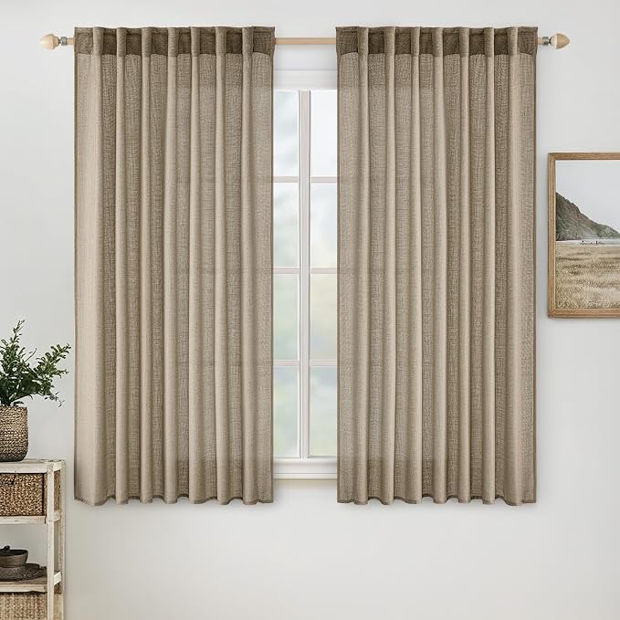 MIULEE Taupe Grey Linen Curtains 54 Inch Length 2 Panels by MIULEE