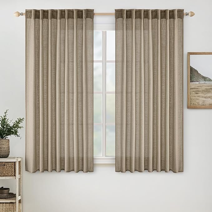 MIULEE Taupe Grey Linen Curtains 45 Inch Length 2 Panels by MIULEE