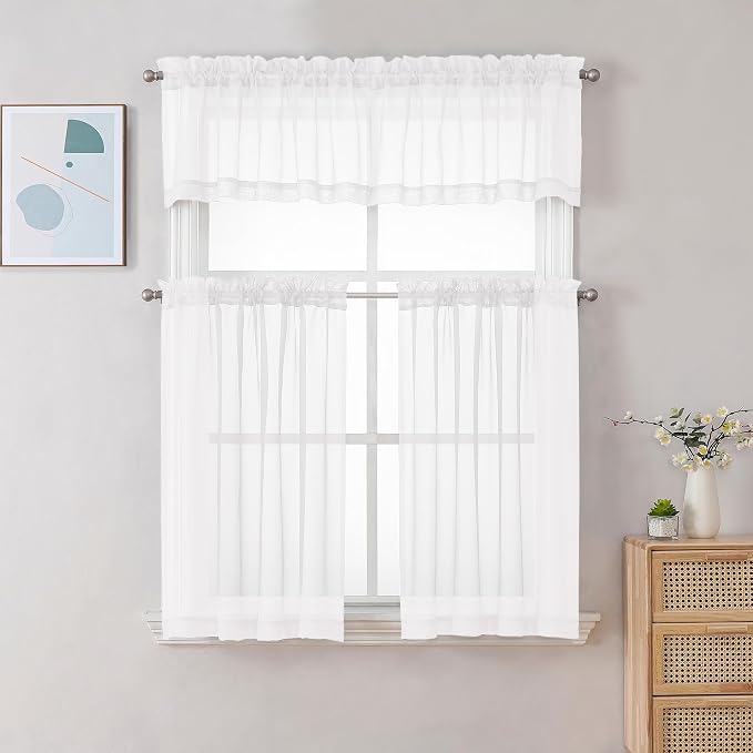 Gwine White Sheer Curtains 30 Inch Length, Short Light Filtering Voile Small - Image 2