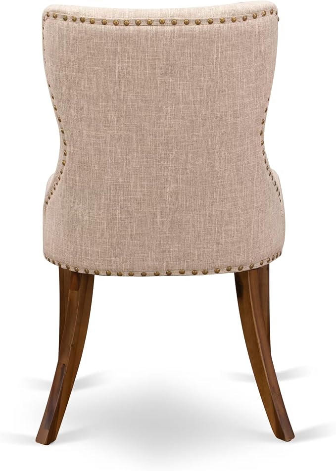 NKSI7-AWA-04 7-Piece Modern Dining Table Set Includes a Kitchen Table and 6 Light Tan Linen Fabric Dining Room Chairs with Button Tufted Back - Antique Walnut Finish