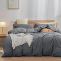 BESTOUCH Duvet Cover Set 100% Washed Cotton Linen Feel Super Soft Comfortable Chic Lightweight 3 PCs Home Bedding Set Solid Quiet Shade Grey Super Queen