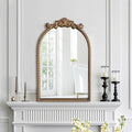 ironsmithn Gold Arched Mirror, 20"x32" Ornate Beaded Frame Mirror, Metal Decorative Accent Mirrors for Fireplace Bedroom Bathroom Living Room Entryway