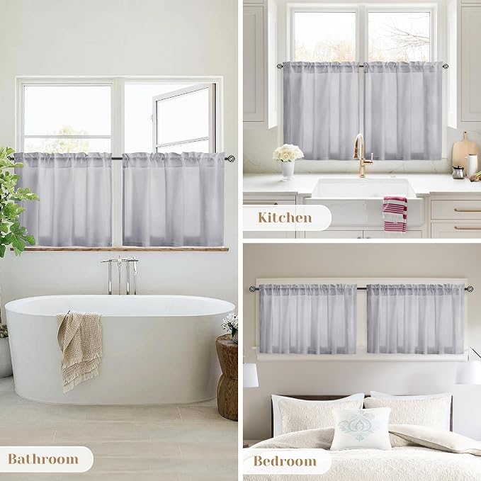 HOMEIDEAS Non-See-Through Light Grey Privacy Sheer Kitchen Curtains, 30 X 36 - Image 8