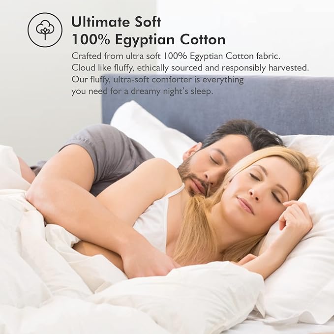 Luxurious White Solid Medium Weight, Palatial King Size Goose Feathers Down Comforter for All-Season Weather, 120 X 98 inches, Premium Baffle Box, 100% Egyptian Cotton Cover, 85 oz. Fill Weight