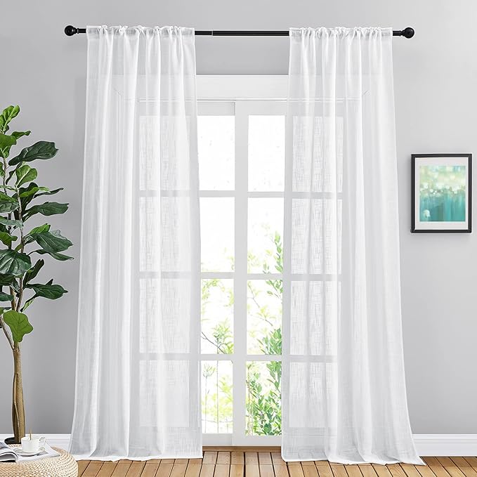 NICETOWN White Semi Sheer Living Room Curtains 108 inches Long, Rod Pocket & - Image 2