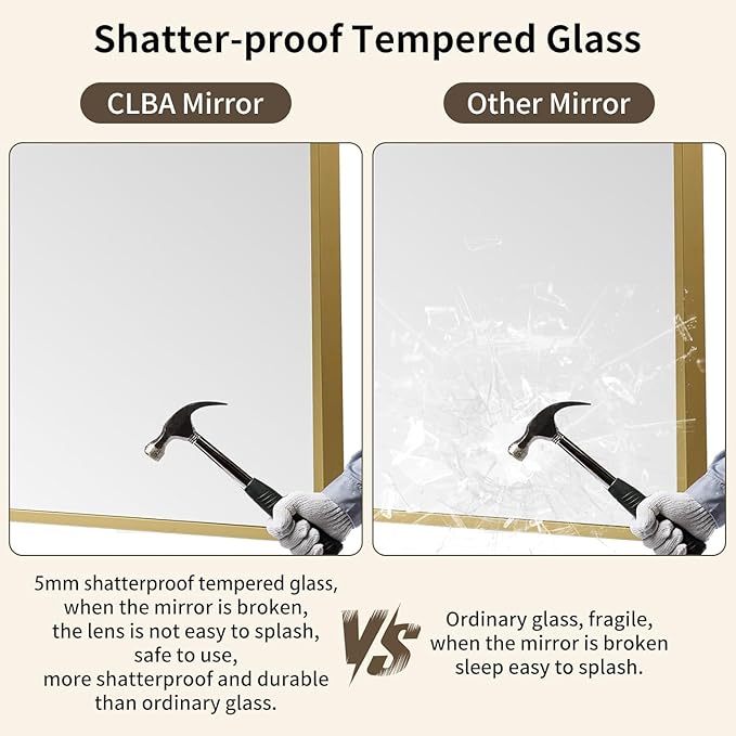 Brushed Gold Mirror, 40x30 Inch Aluminum Framed Rectangle Mirror, Anti-Rust, Tempered Glass, Square Corner Wall Mirror for Over Sink, Vanity, Bedroom, Entryway, Horizontal/Vertical