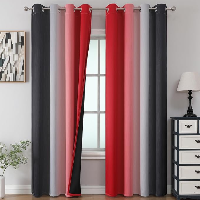 Estelar Textiler Black and Red Ombre Blackout Curtains 90 Inches Long 2 Panels by ESTELARTEXTILER