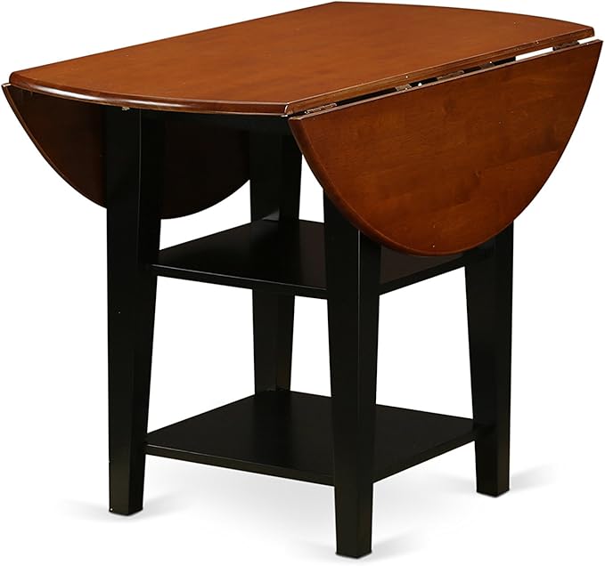 East West Furniture SUAN3-BCH-W 3 Piece Dining Room Table Set Contains a Round Dining Table with Dropleaf & Shelves and 2 Wood Seat Chairs, 42x42 Inch, Black & Cherry