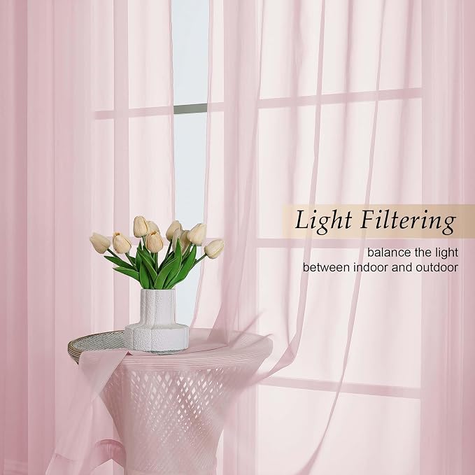 Blush Sheer Curtains 90 Inches Long 2 Panels Set - Image 3