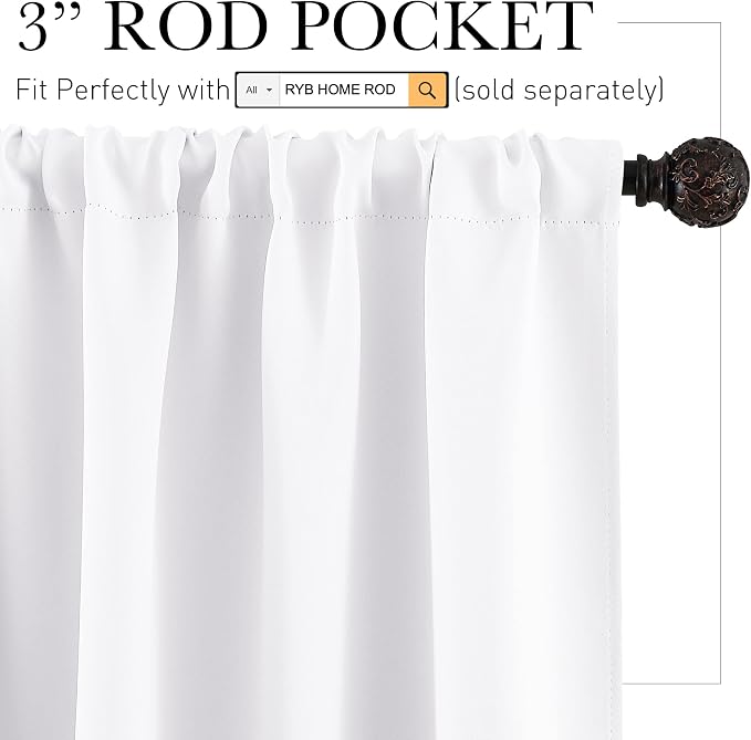 RYB HOME Half Curtain Tiers 36 inch Length, Rod Pocket Summer Heat Blocking - Image 2