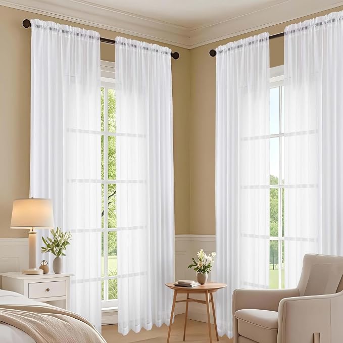 OVZME White Sheer Curtains 63 Inches Long 2 Panels Set, Light Filtering Sheer - Image 7