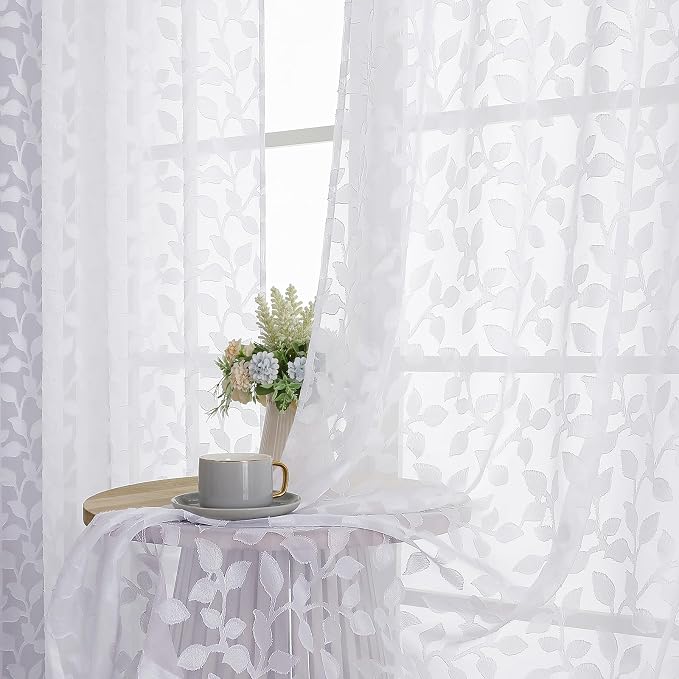 Chyhomenyc White Sheer Curtains 72 Inches Long 2 Panels Set, Light Filtering by Chyhomenyc
