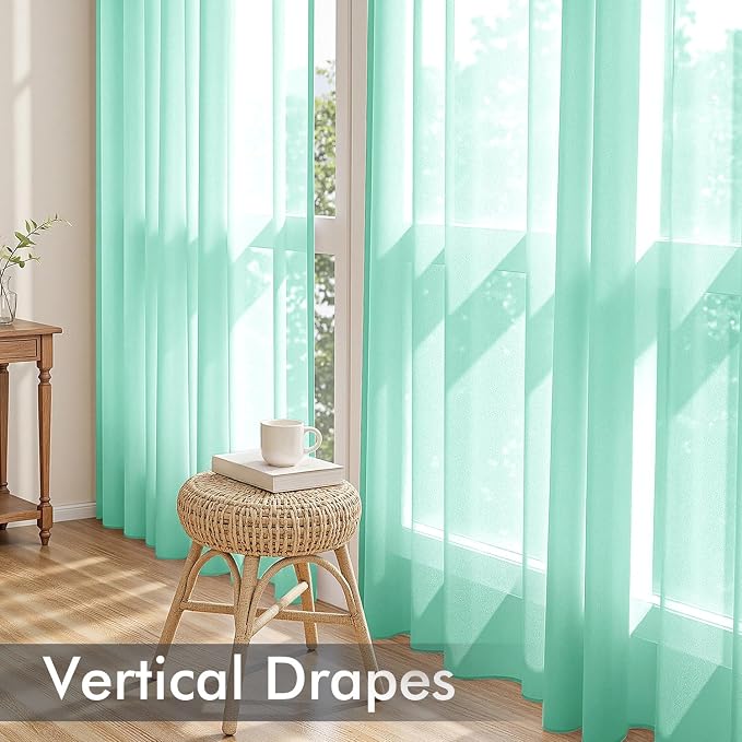 MIULEE Aqua Sheer Curtains 72 Inches Long, 4 Panels Set, Light Filtering Rod - Image 5