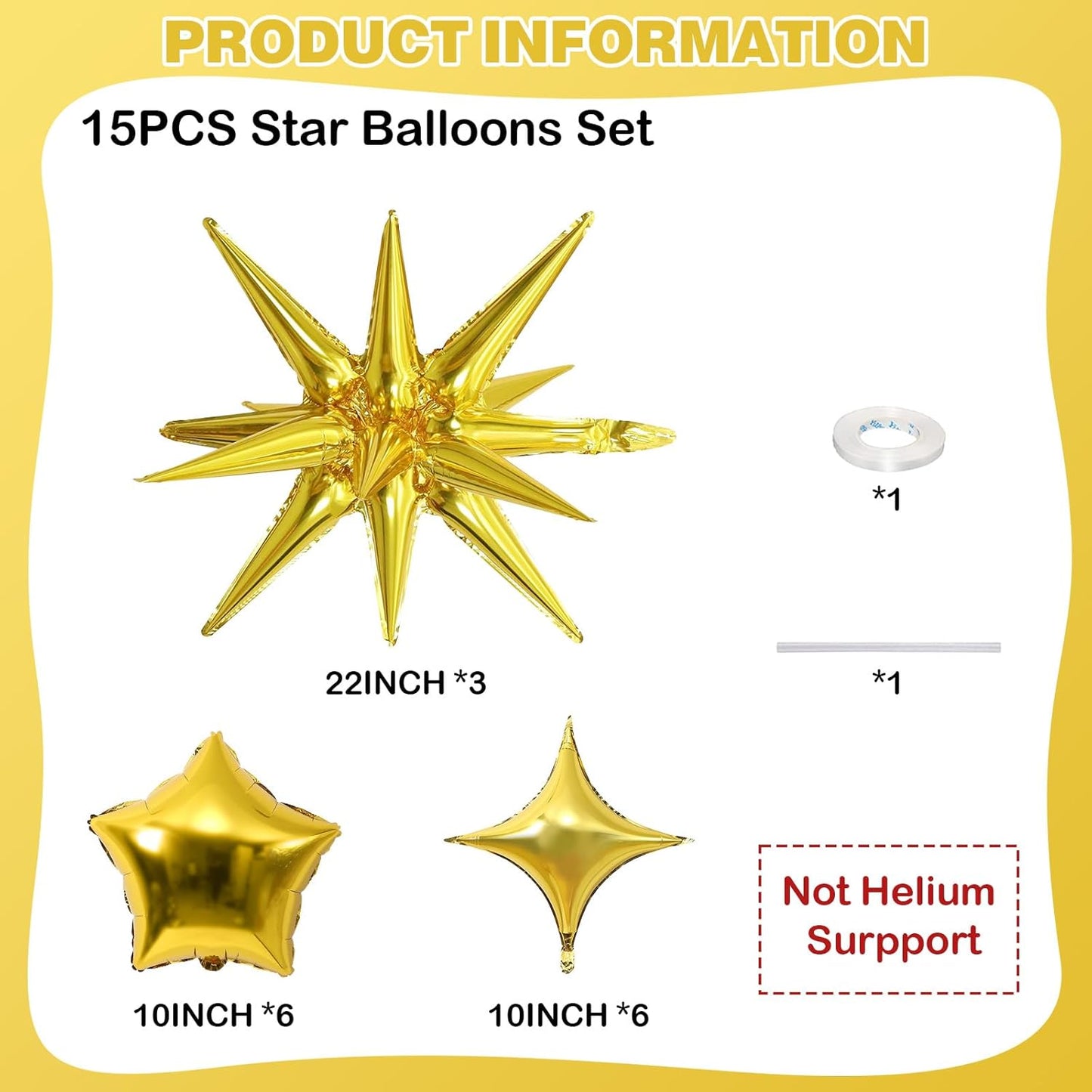 Gold Star Balloons, 22in Large Star Balloons Foil 10in 4-Pointed & Gold Pentagram Balloon for Graduation New Year Retirement Wedding Anniversary Birthday Party Decorations