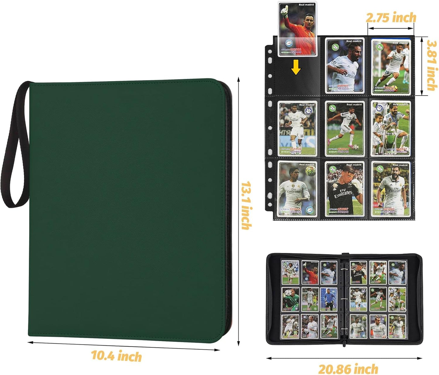 Trading Card Binder, 720 Pockets Card Binder, 9-Poccket Sided Pocket Sports Card Binder, Premium Card Binders Compatible with MTG, TCG, Baseball Cards(Dark Green)