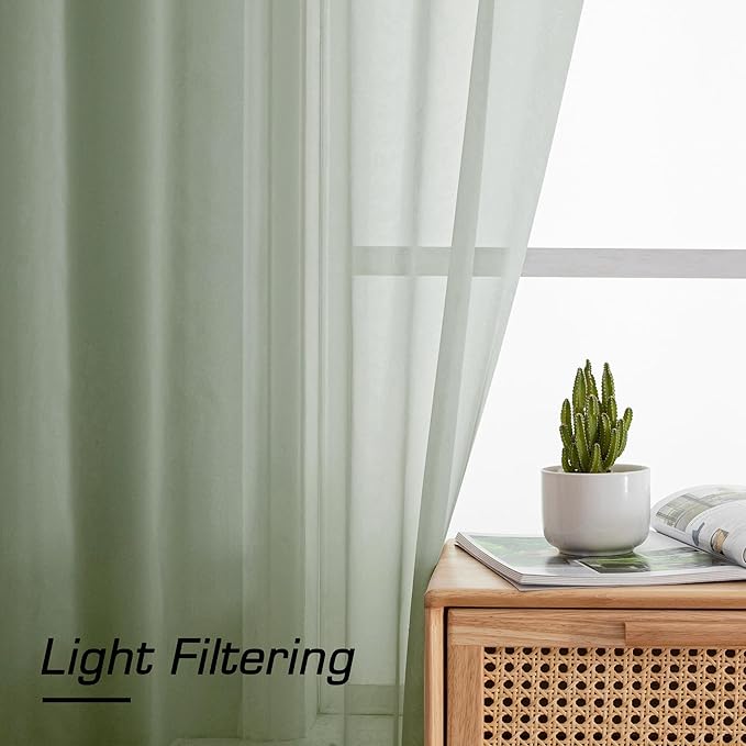 Aiyufeng 108 Inch Sage Green Sheer Window Curtains - Image 2