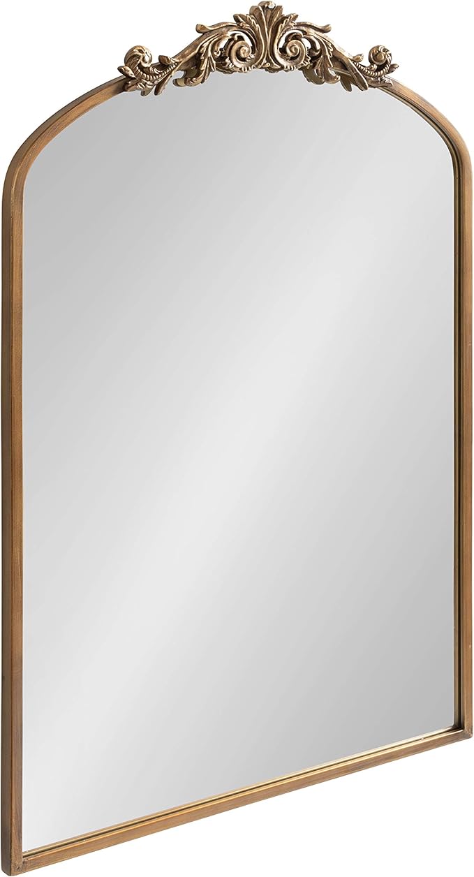 Kate and Laurel Arendahl Traditional Arch Mirror, 24 x 36, Antique Gold, Baroque Inspired Wall Decor