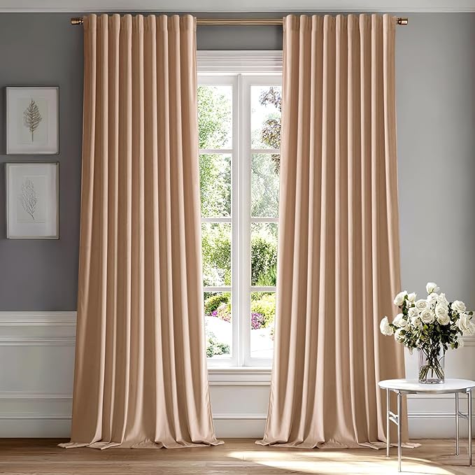 MIULEE Blush Beige Velvet Curtains 96 inches by MIULEE
