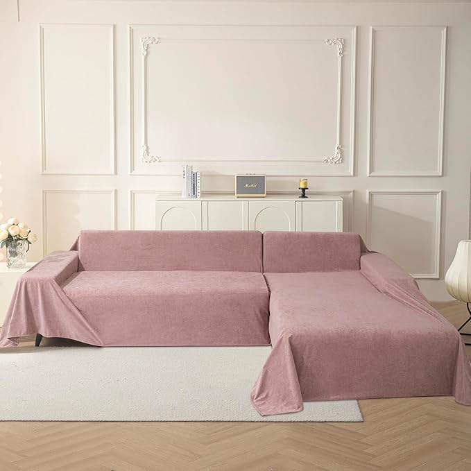 MYSKY HOME Pink Sofa Cover, Couch Covers for Pet, Oversized Couch Covers for 3 Cushion Couch, Thick Durable Sofa Covers for Furniture, Couch Cover,Non Slip Soft Protector, 91" x 150"