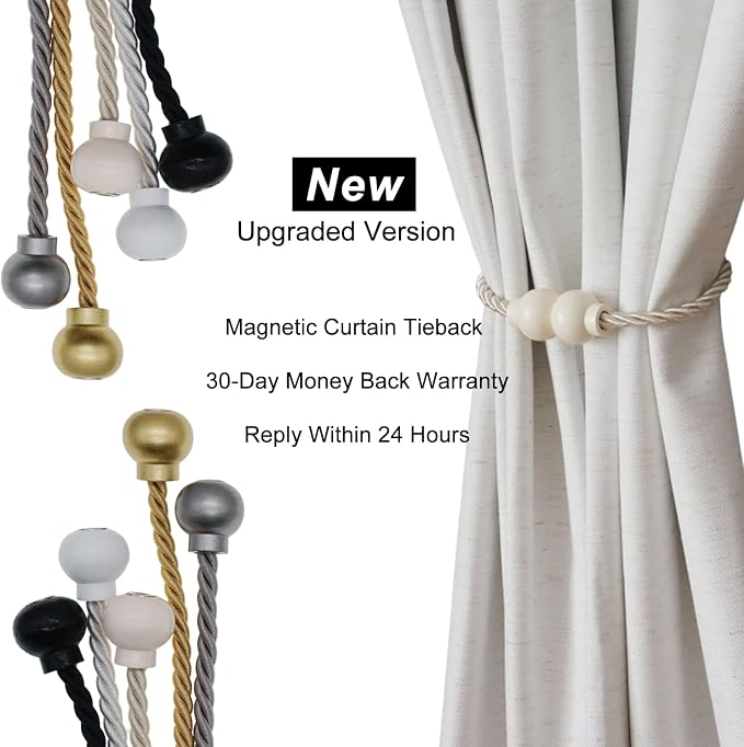 2 Pack Magnetic Curtain Tiebacks Modern Handmade Rope Curtain Tie Backs - Image 7